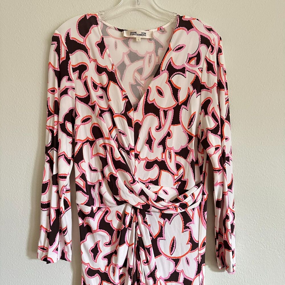 DVF Diane Von Furstenberg Timmy Long Dress in Cypress Cocoa Brown L Resort Retro - Picture 3 of 16